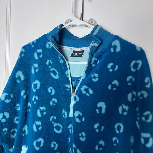 ZELOS Women's Blue Baggy Fleece Leopard Print Half Zip Pullover Jacket Size XL - Picture 2 of 7